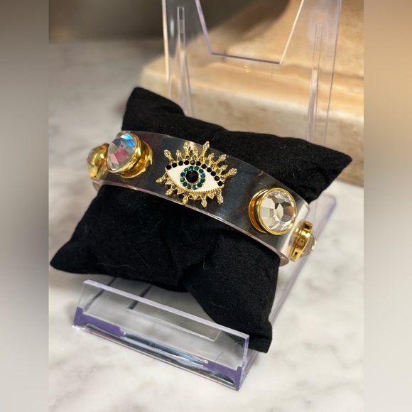 NWT Kurt Geiger Gold and Blue Eye Charm Bracelet with dust bag - Picture 4 of 8